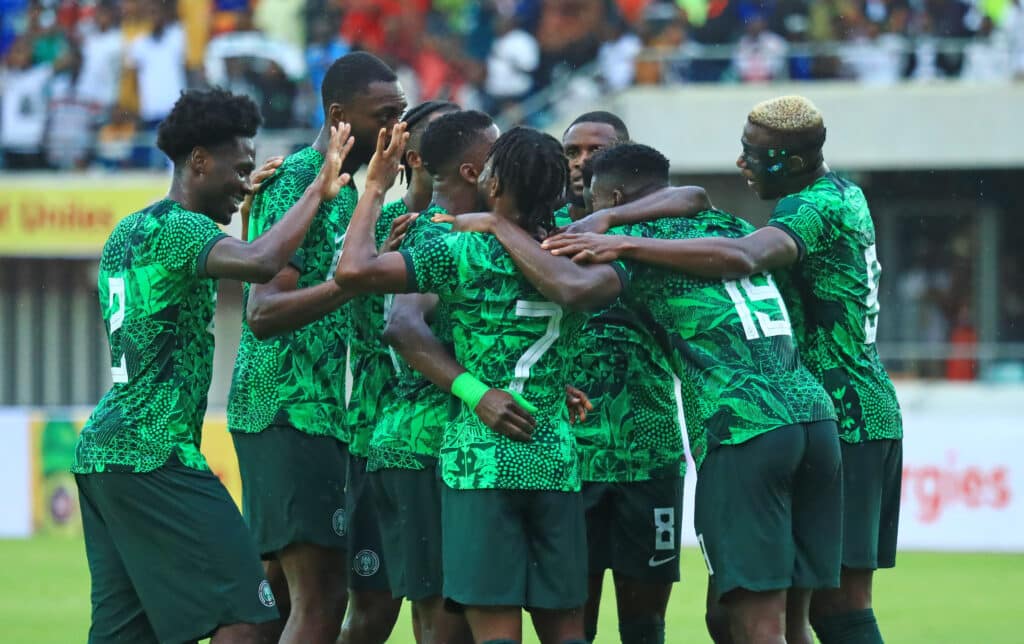 Super Eagles players celebrating a goal