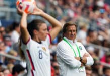 Randy Waldrum on the sidelines for the Super Falcons