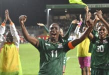 Barbra Banda celebrates winning Germany with her teammates