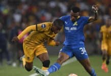 Mamelodi Sundowns and Kaizer Chiefs players compete for the ball