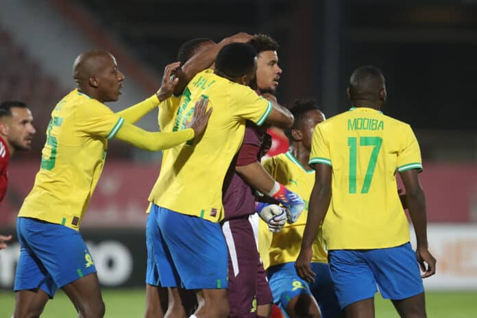 Mamelodi Sundowns players celebrating a goal