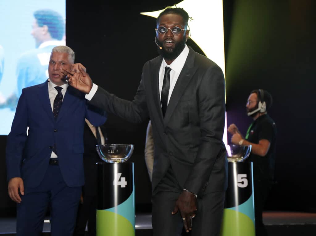 Emmanuel Adebayor, Former football players during the FIFA World Cup 2026 preliminary draw 