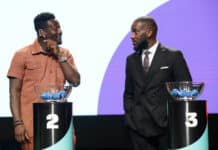 Jay Jay Okocha at an event with Asamoah Gyan