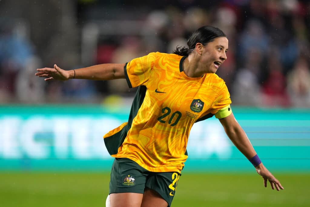 Sam Kerr celebrates scoring