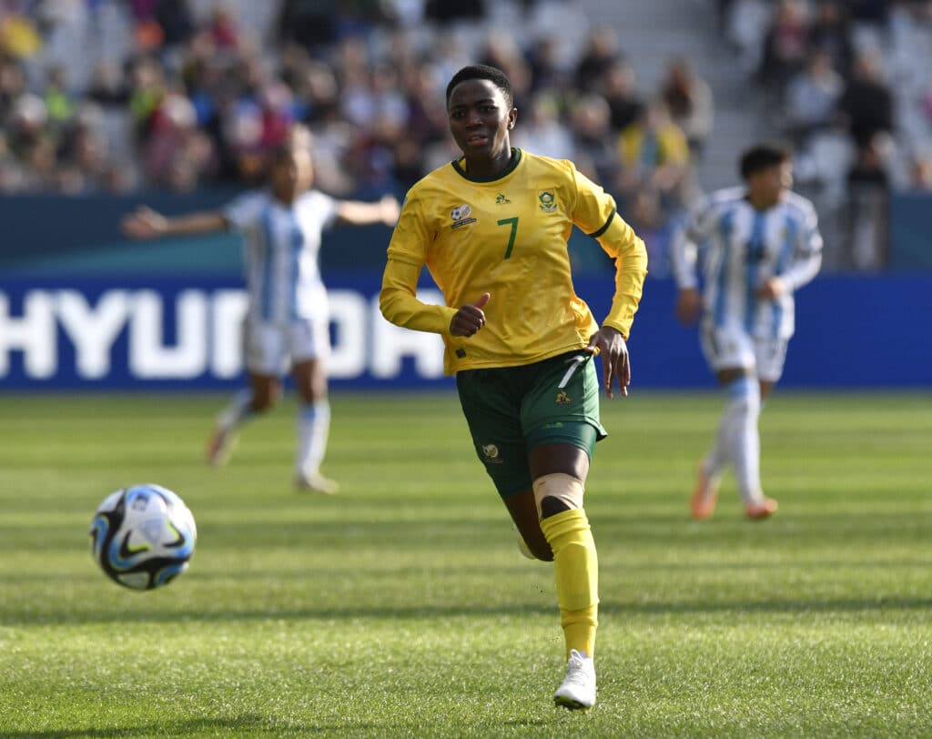 Banyana Banyana star Karabo Dhlamini in action for South Africa