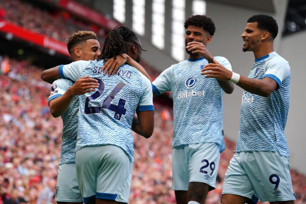 Bournemouth's Antoine Semenyo (second left) celebrates scoring their side's first goal 