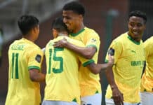 Mamelodi Sundowns players celebrate goal