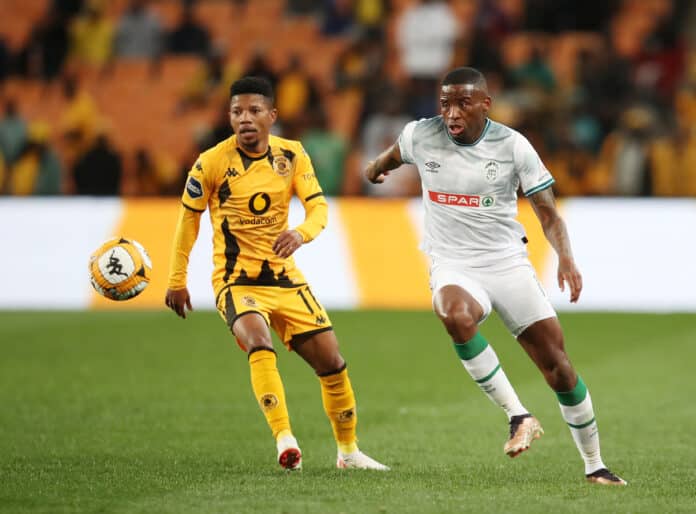 Kaizer Chiefs vs AmaZulu: Mbongeni Gumede of AmaZulu challenged by Tebogo Potsane of Kaizer Chiefs during the DStv Premiership 2023/24 match