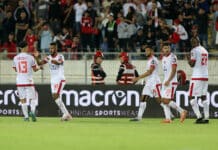 Wydad players celebrate goal in Enyimba clash