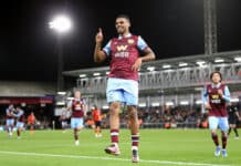 Lyle Foster celebrates scoring for Burnley