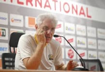 Bafana Bafana head coach, Hugo Broos, speaking in a press conference