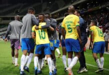 Mamelodi Sundowns players celebrate goal