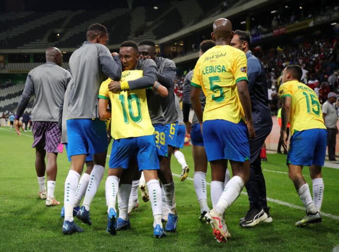 Mamelodi Sundowns players celebrate goal