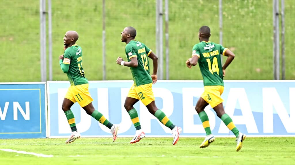 Golden Arrows players celebrate scoring a goal
