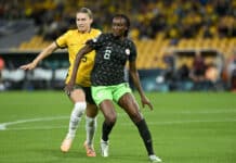 Super Falcons' Ifeoma Onumonu in action against Australia