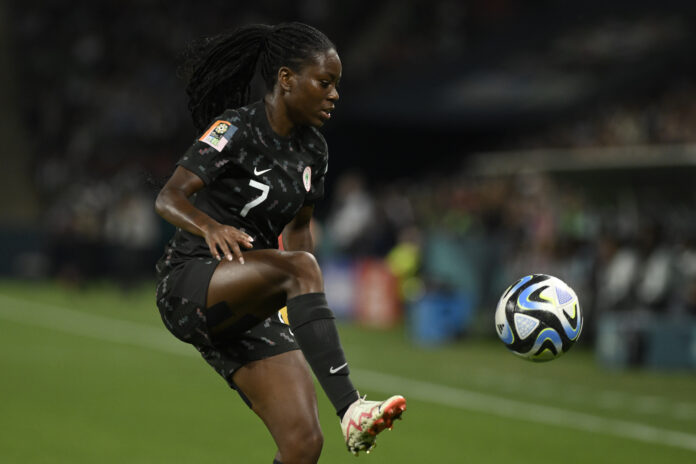 31st July 2023; Brisbane Stadium, Brisbane, Queensland, Australia: FIFA Womens World Cup Group B Football, Republic of Ireland versus Nigeria; Antionette Payne of Nigeria brings down a high ball - Photo by Icon sport