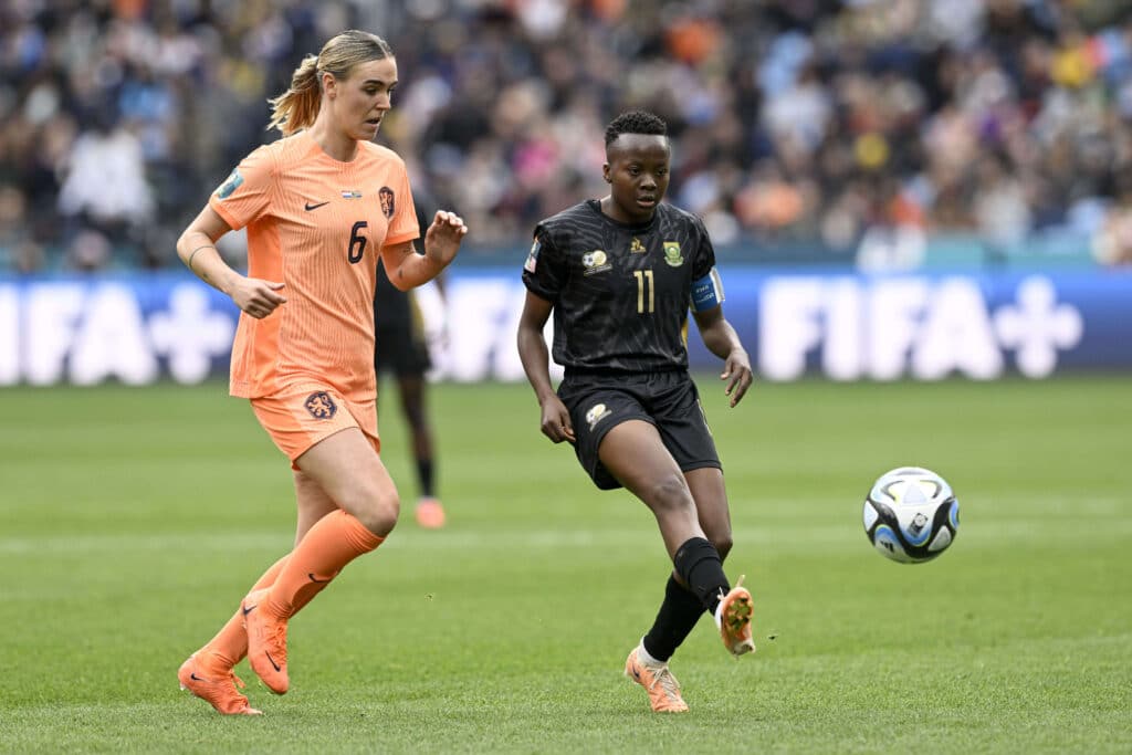 Banyana Banyana's Thembi Kgatlana in action against the Netherlands