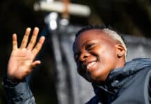 Banyana Banyana forward Thembi Kgatlana smiles before a game