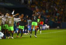 Uchenna Kanu celebrates scoring for the Super Falcons
