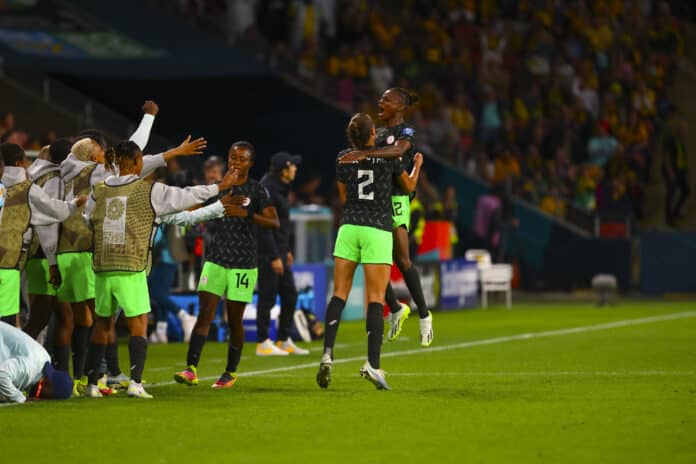 Uchenna Kanu celebrates scoring for the Super Falcons Uchenna Kanu celebrates scoring for the Super Falcons