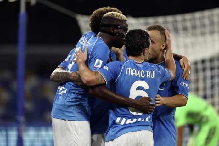 Osimhen celebrating with napoli team mates