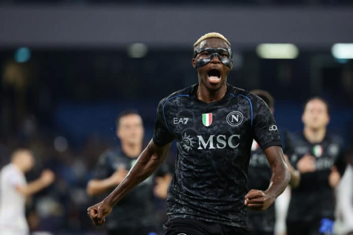 Osimhen celebrates scoring a goal against Fiorentina