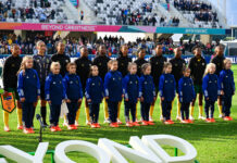 Banyana Banyana stand together for the national anthem