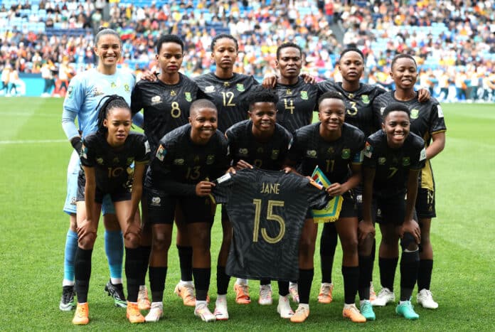 Banyana Banyana pose with Refiloe Jane's shirt