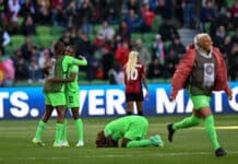 Super Falcons squad celebrate against Canada